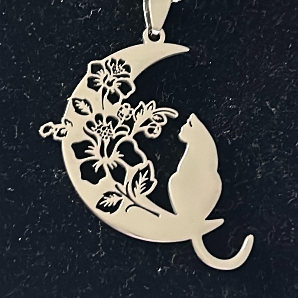 Moon and cat necklace